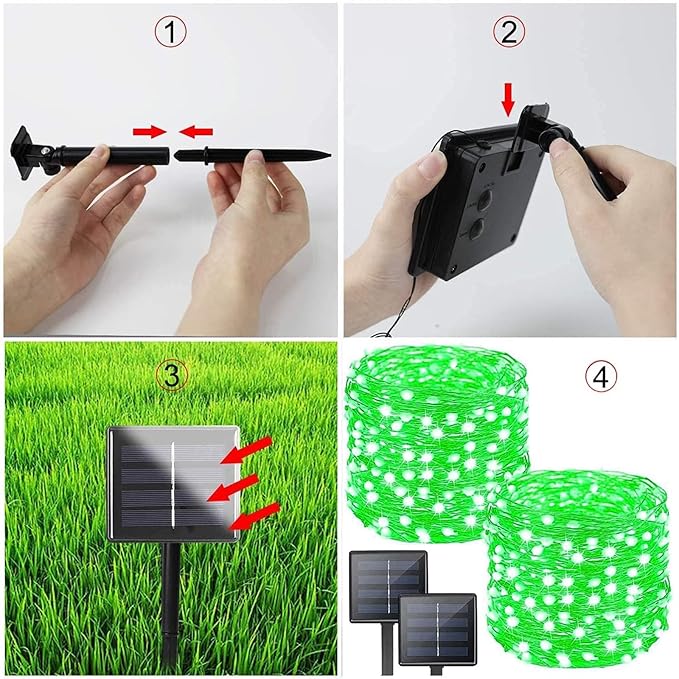 Solar String Lights Outdoor, 2-Pack 80FT 200 LED Solar Christmas Twinkle Lights Outside Waterproof Copper Wire 8 Modes Solar Fairy Lights for Garden Tree Christmas Party Birthday Decoration (Green)