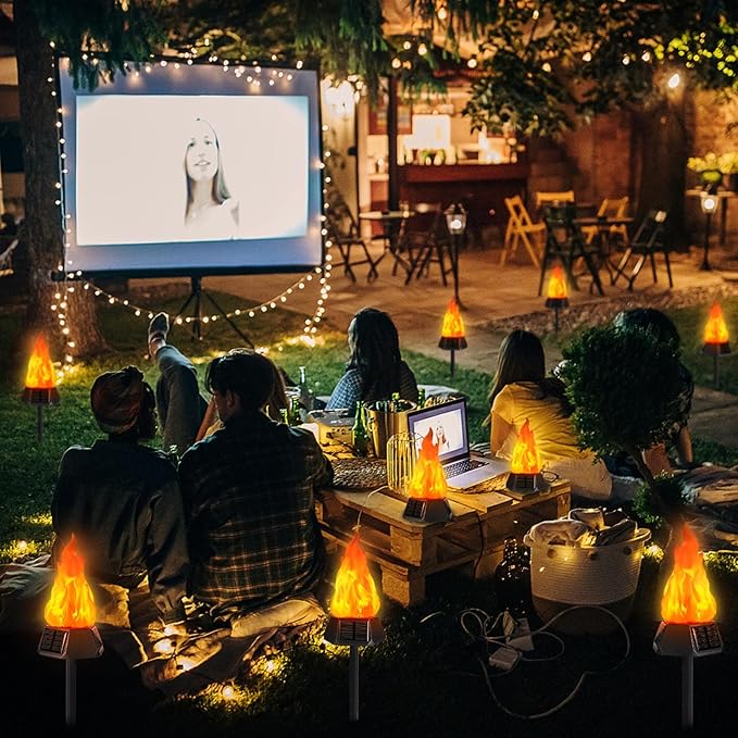 Toodour Solar Outdoor Torch Lights with Flickering Flame, Solar Pathway Decorative Lights, Waterproof LED Flame Torches for Outdoor Camping Garden Landscape Patio Path Yard Decorations - 4 Pack