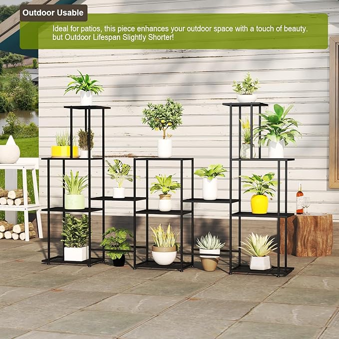 Tall Multi Tier Plant Stand, 13 Tiers Multifunctional Plant Stands for Indoor Plants, Decorative Black Steel Plant Shelf for ontdoor Patio Garden Balcony and Yard
