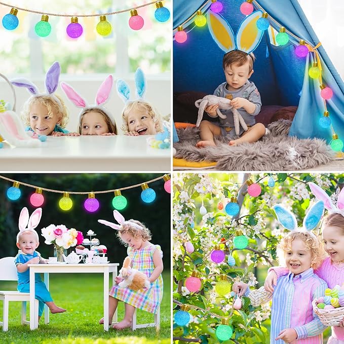 Toodour Easter Pastel Lights, 26Ft 16 LED Indoor String Lights with 8 Modes, Vintage Rope Hemp Globe String Lights for Home, Holiday, Indoor Outdoor Easter Decor