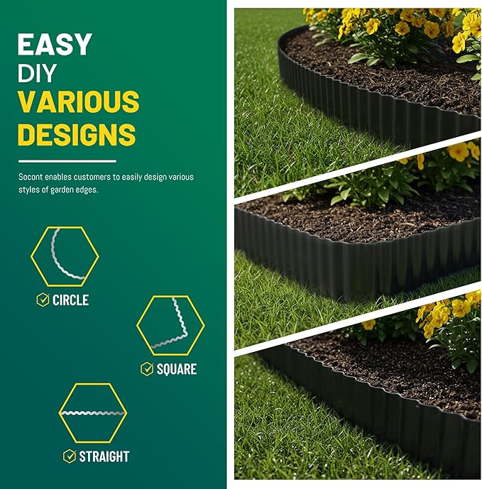 Corrugated Metal Garden Edging, 8"×20Ft Durable Landscape Border for Garden, Lawn, Flower Beds and Paver Edging (Black)