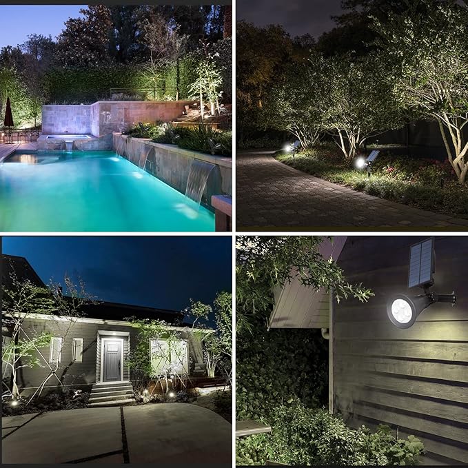T-SUN Solar Spotlights, Waterproof Outdoor Solar Landscape Spot Lights Auto ON/Off Adjustable Solar Garden Lights LED Wall Lights for Patio, Driveway, Yard, Pool Area (White-2Pack)