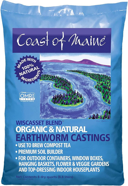 Coast of Maine Wiscasset Blend (8qt) Organic and Natural Earthworm Castings, Premium Soil Builder, to Brew Compost Tea