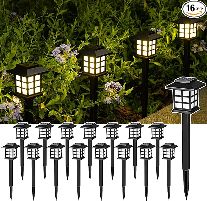 SOLPEX 16 Pack Solar Path Lights - Outdoor, Garden, Yard & Landscape (Warm White)