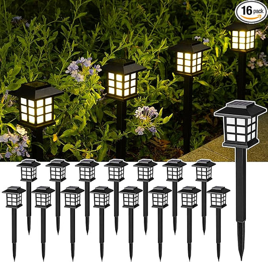 SOLPEX 16 Pack Solar Path Lights - Outdoor, Garden, Yard & Landscape (Warm White)
