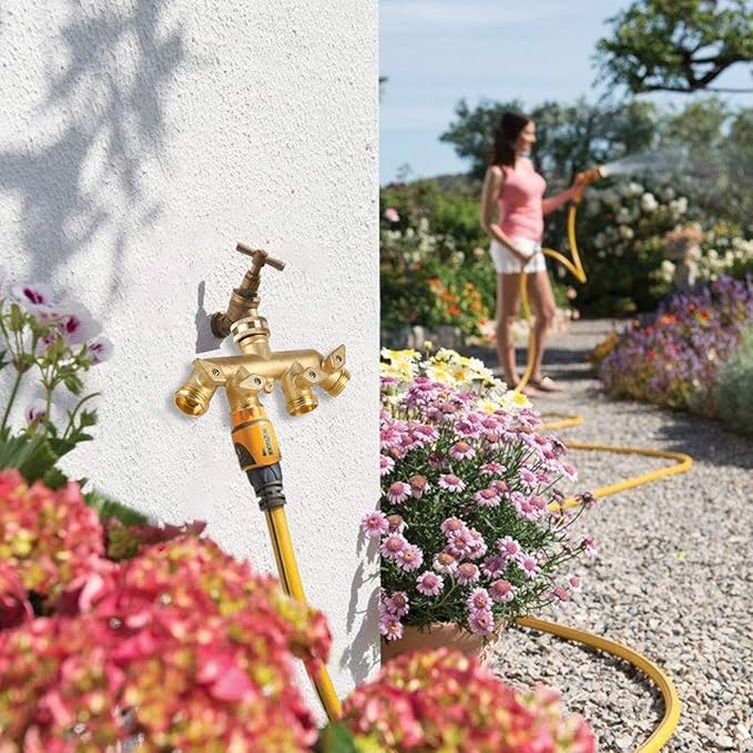 Heavy Duty Garden Faucet Splitter Hose Splitter (4-Way Brass)