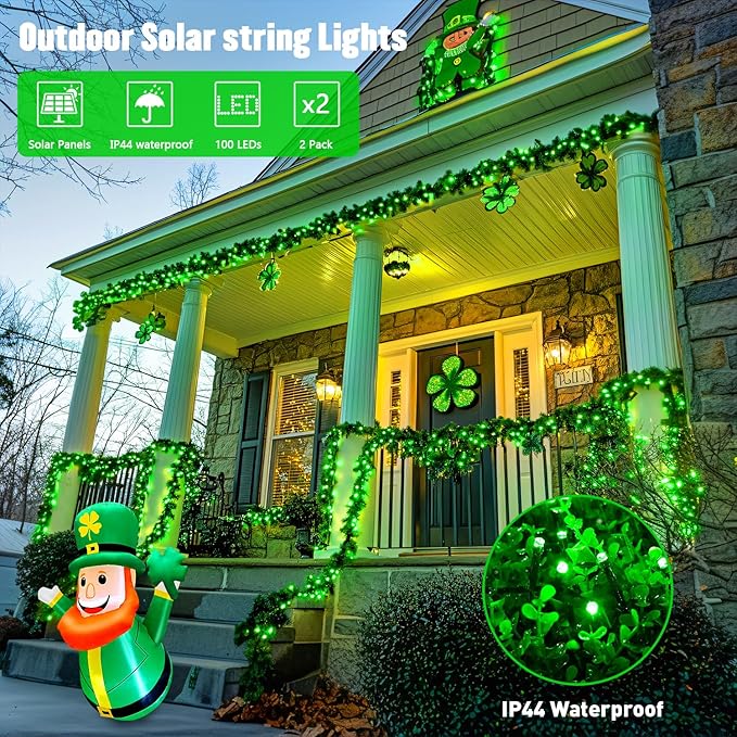 JMEXSUSS 100 LED Green Lights for St Patrick’s Day, 2 Pack Green Solar Lights Outdoor for St Patrick’ Day Decoration Tree Garden Patio Yard