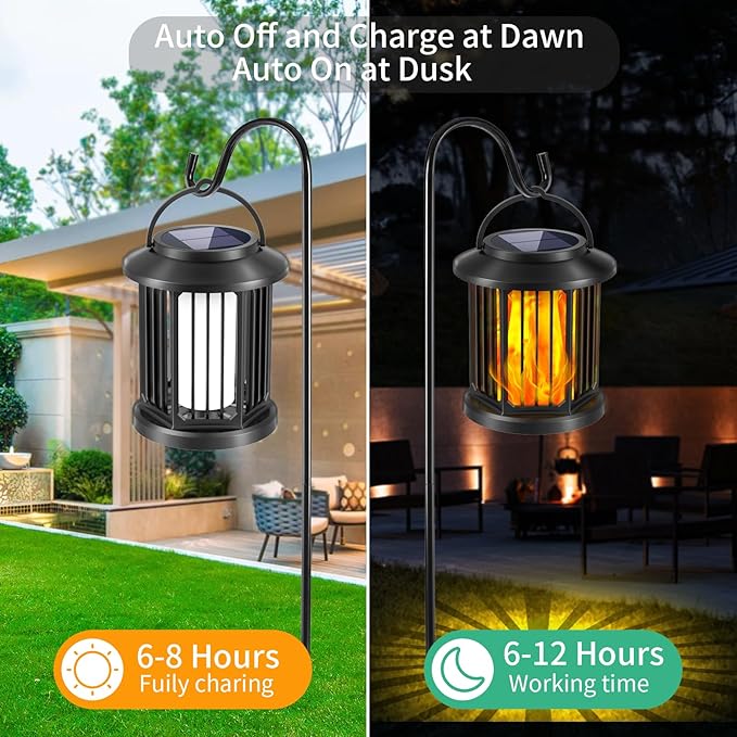 Solar Lanterns Outdoor Waterproof,Hanging Solar Flame Lantern,Outdoor Lantern Decor for Porch,Patio,Garden,Suitable for Daily Lighting or Christmas Decoration, 2 Pack