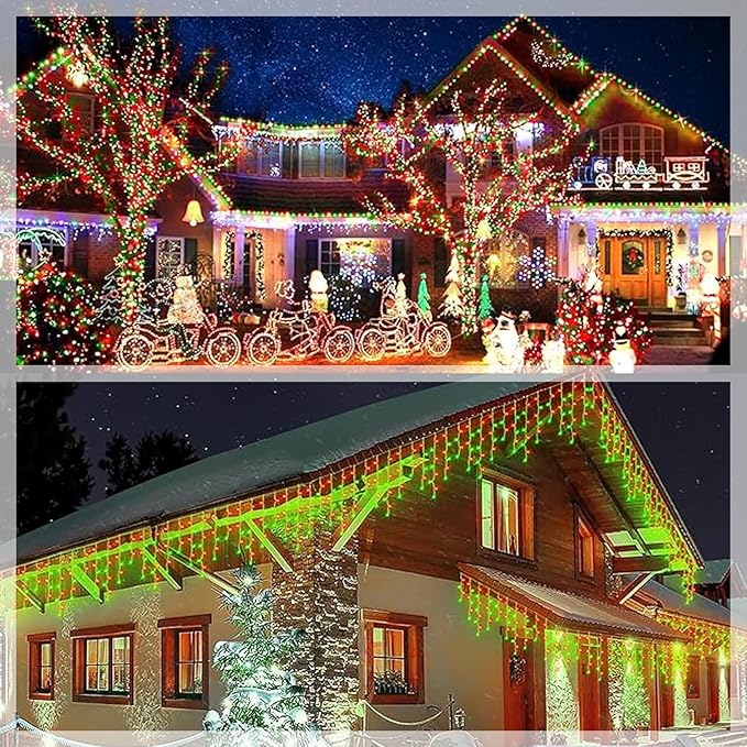 Upgraded Solar Christmas Lights,304 LED Outdoor Christmas Decorations 8 Modes Waterproof Solar Powered String Lights for Patio Yard Garden Wedding Party House Xmas Tree Roof Decorations(Red and Green)