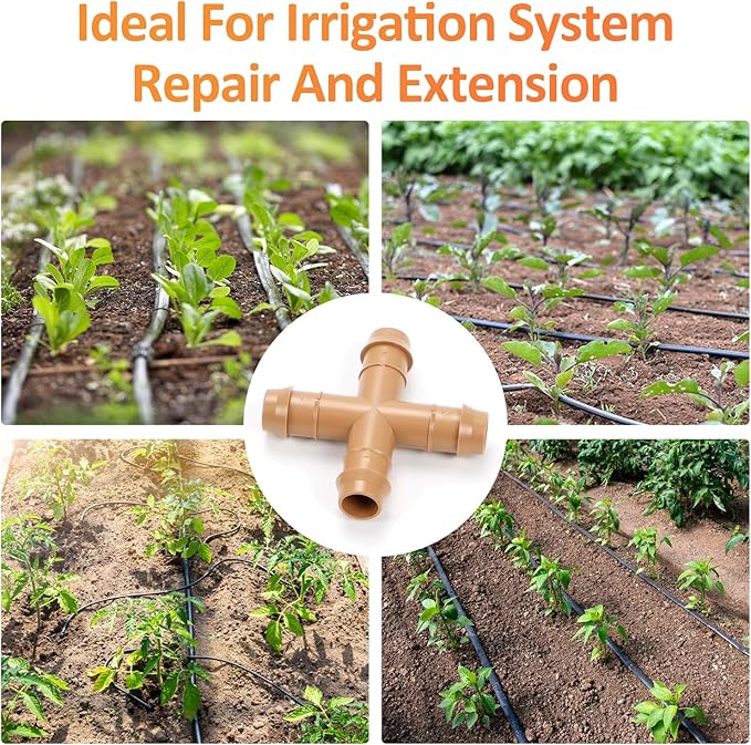 Drip Irrigation Cross Fittings, 12 Pieces 1/2'' Drip Line Barbed Cross Tee Connectors for 1/2 Inch Irrigation Tubing 4-way Cross for Garden Drip Sprinkler Systems