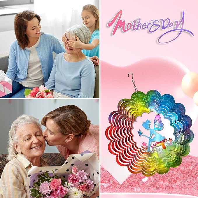 Wind Spinner - Fairy Wind Spinners Outdoor, Hanging Wind Sculpture, 3D Metal Fairy Wind Catcher, Kinetic Garden Decoration Yard Art Decor, Lovely Gifts for Mother Wife Sister Daughter Girl