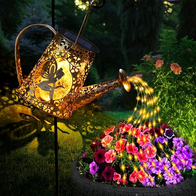 YJFWAL Solar Watering Can Lights, Unique Fairy Gifts for Women Mom Grandma Birthday, Waterproof Outdoor Garden Decor Large Hanging Solar Lantern Fairy Lights for Patio Porch Yard Flowerbed Pathway