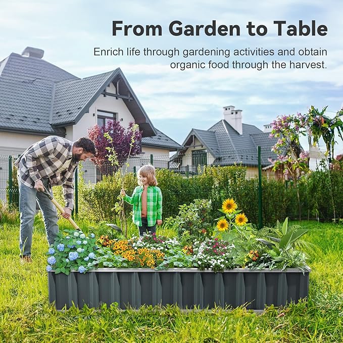KING BIRD Raised Garden Bed 68"x 36"x 12" Galvanized Steel Metal Outdoor Garden Planter Box Kit with 2 Pairs of Gloves (Dark Grey)