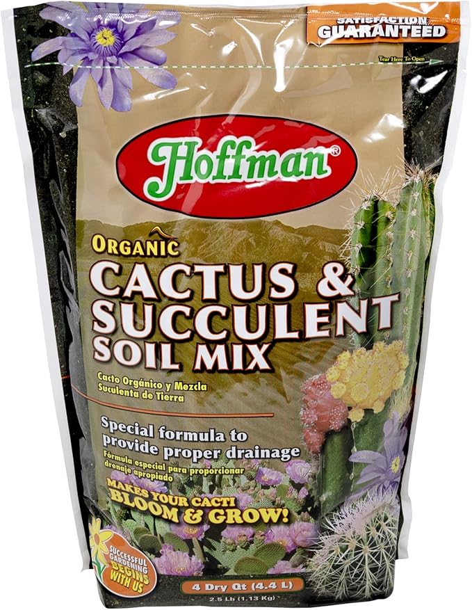 Hoffman Organic Cactus and Succulent Soil Mix to Provide Proper Drainage and Improve Growth in Cacti, 4qts, 2 Pack