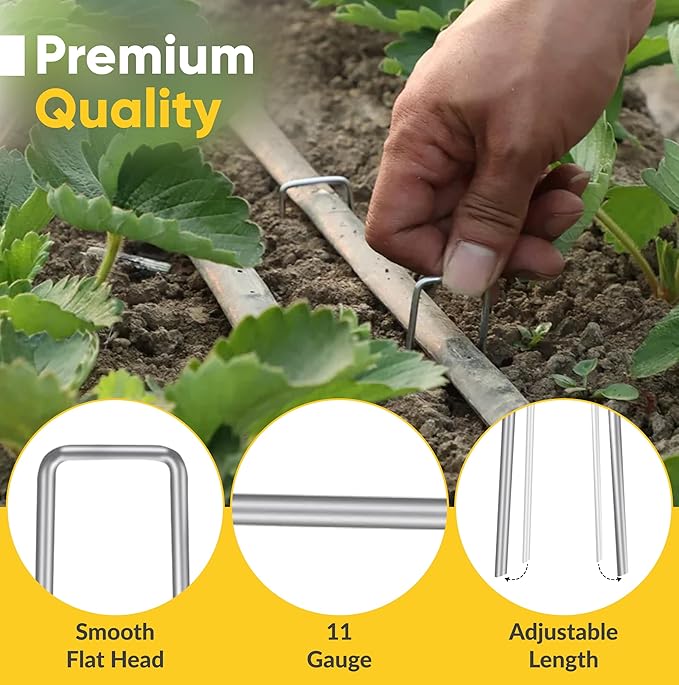 USA Made 15 Pack Landscape Staples 6 inch 11 Gauge Garden Stakes Galvanized Garden Staples | Metal Ground Stakes for Gardening| Yard Stakes for Decoration, Weed Barrier Fabric