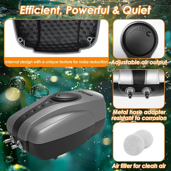 Pond Aerator Pump Pond Aeration Kit with Check Valves Air Stones Airline Tubing, All-in-1 Pond Deicer Pond Air Pumps for Outdoor Ponds up to 2000 Gallon