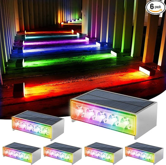 T-SUN Solar Step Lights for Outside 6 Pack Color Changing Solar Step Lights Outdoor Waterproof Stair Lights Solar Powered Lights for Garden Step Stair Front Porch Patio Decor