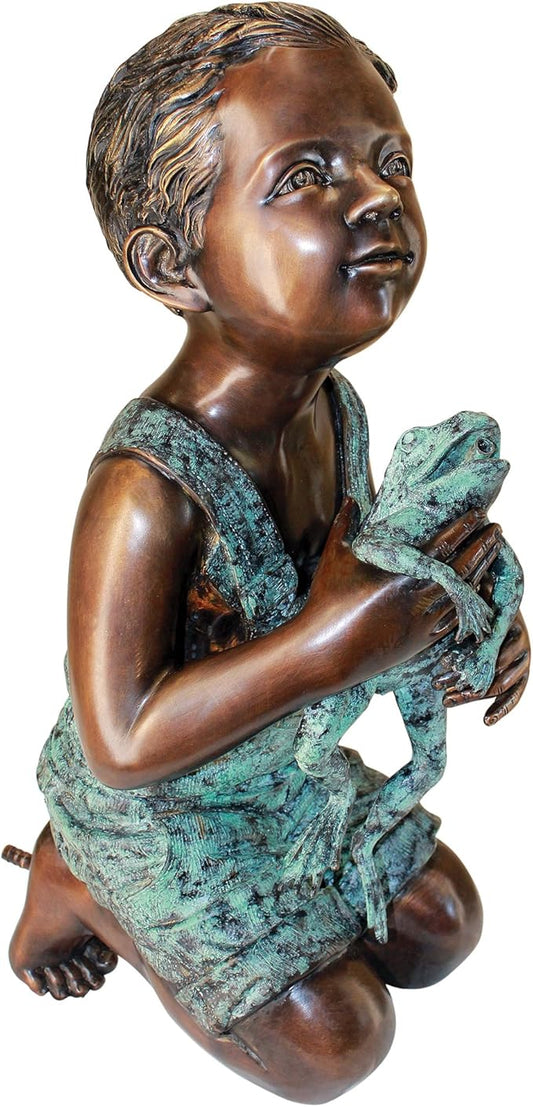 Design Toscano Friend Boy with Frog Garden Statue, Cast Bronze