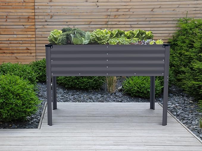 Galvanized Raised Garden Beds Outdoor with Legs // 48×24×31in Elevated Planter Box for Vegetables, Flowers (Gray) // Large Metal Garden Bed for Backyard Patio Gardening