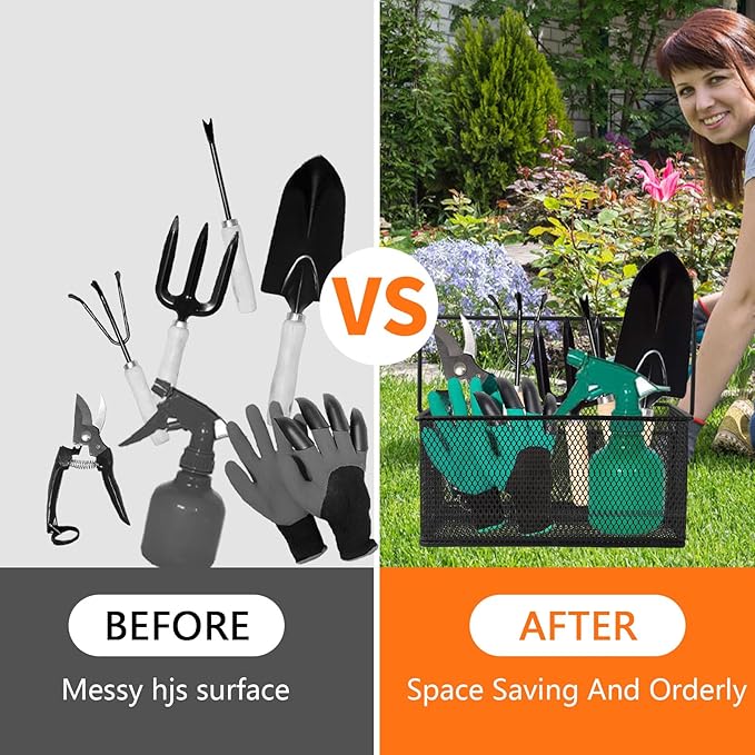 Garden Tool Basket Metal Mesh Gardening Kit Organizer Garden Hand Tools Arrange and Display Storage - Gardening Gifts for Women Men 10" L x 7" W x 4.75" H for Pruning Shears, Cultivator, Gloves