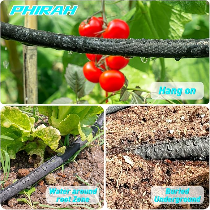 Flat Soaker Hose for Garden Bed, 100FT/50FT 2Packs 1/2" Linkable Consistent Drip Irrigation Hose Save 80% Water Leakproof Double Layer Sprinkler Garden Hose with Holes