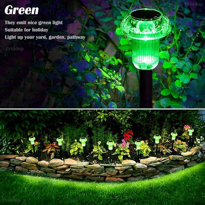 Solar Lights Outdoor Pathway Lights 8 Pack LED Waterproof Green Mushroom Shape for Garden Driveway Walkway Landscape Path Lawn Yard Decor