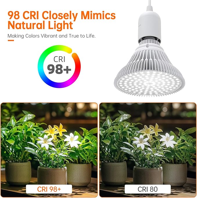 Hanging Grow Lights for Indoor Plants, 25W Full Spectrum, White Plant Light Bulb with Timer, 16.4FT Power Cord, 5000K, Pendant or Ceiling Installation, Perfect for Tall Plants, and Plant Shelf