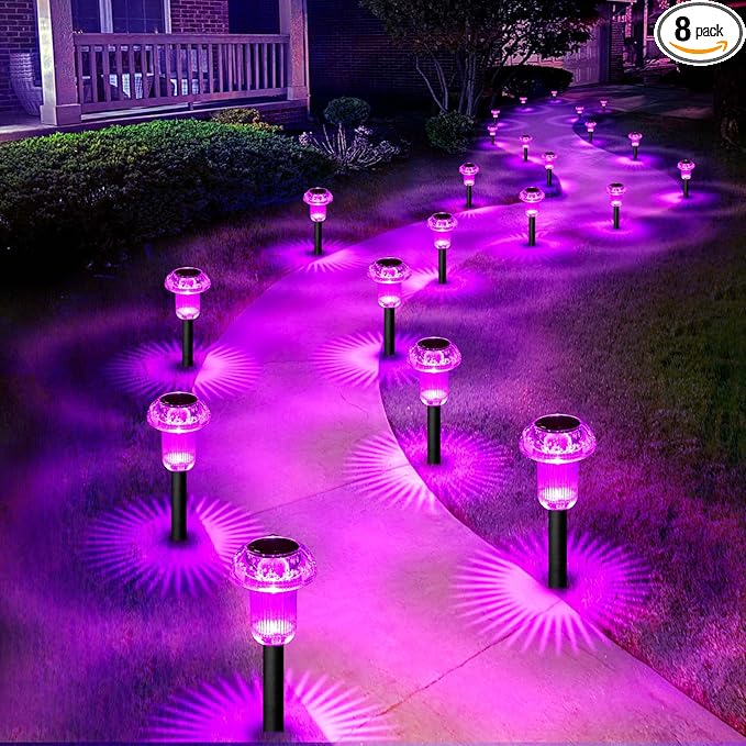 Solar Lights Outdoor Pathway Lights 8 Pack LED Waterproof Purple Mushroom Shape for Garden Driveway Walkway Landscape Path Lawn Yard Decor
