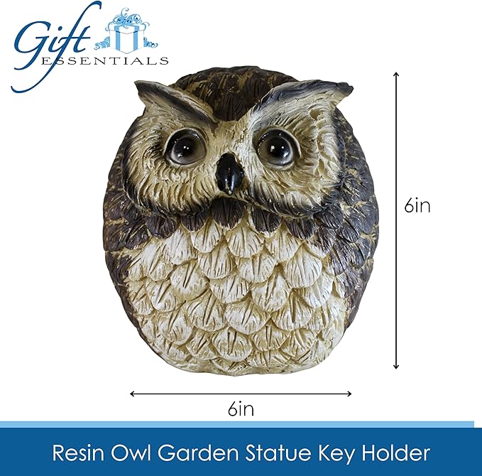 Stocky Owl Garden Decor Holds a Hidden Key Outside - Secret Magnetic Panel Key Hider