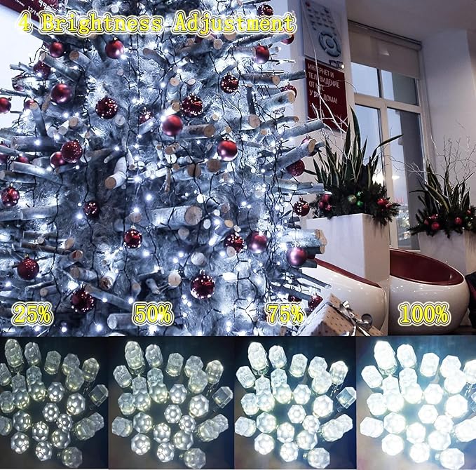 Solar String Lights Outdoor,115 Ft 300 LED Solar Christmas Lights with Remote,8 Modes Waterproof Patio Lights for Christmas Tree Patio Yard Garden Party Decor (White)