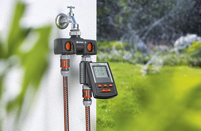 Gardena (38193 Two-Way Garden Hose Splitter with Flow Control Valves and Quick Connect Fittings. Connect 2 waterHoses to 1 Tap with Easy Connector Ports.