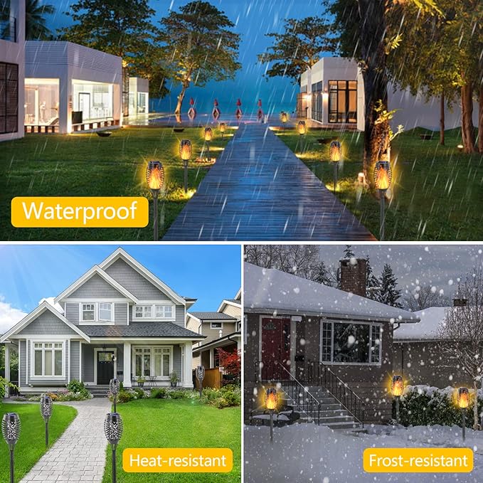 EOYIZW Solar Outdoor Lights, Solar Tiki Torches with Flickering Flame for Outdoor Decor, Waterproof Outdoor Lights Solar Powered, 12 LED Mini Torch Lights Decorative for Garden Yard Patio