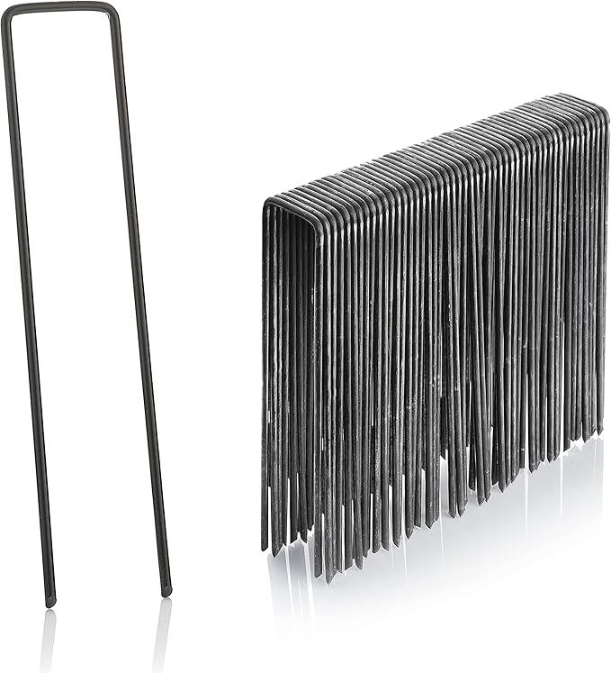 100-Pack 6'' 11 Gauge Heavy-Duty U-Shaped Garden Stakes Staples Spikes Pins Pegs - Ground Stakes for Anchoring Landscape Fabric