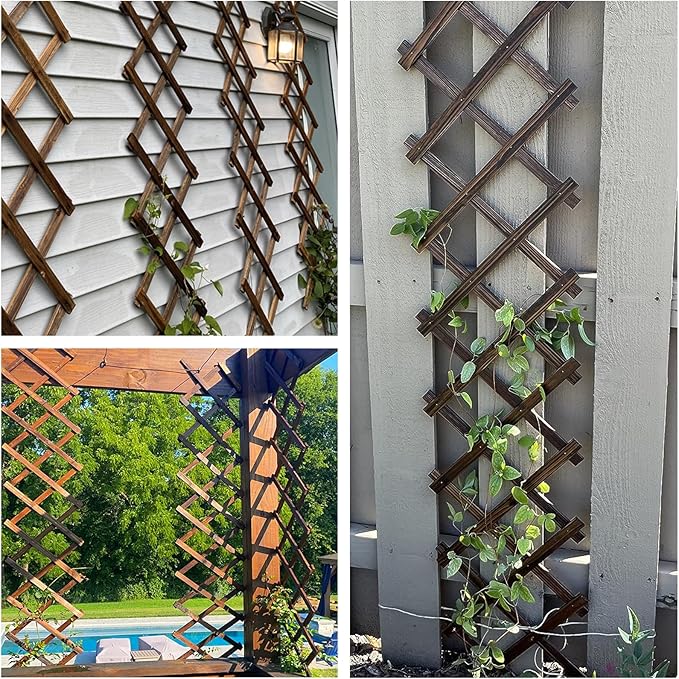 Expandable Garden Trellis, 12" x 75" Wooden Lattice Fence Wall Panel Stretchable Decorative Fences Lattice Trellis for Climbing Plants Outdoor Ivy Vine Rose Clematis Garden Patio Room Decor (1)