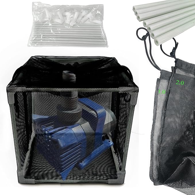 10 inch Large Pond Pump Filter Upgraded 2.0, Extended Anti-Clogging Outdoor Mesh Water Pump Cover Barrier Box, Nylon Mesh Bag+Brackets, Outdoor Pond Filters for Pond, Koi Pond and Pool