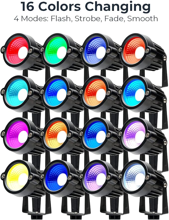 S SMIFUL Halloween Spot Lights Outdoor, RGB 5W 120V Waterproof Outdoor Spot Lights Remote Control Landscape Lighting Yard Uplights for Lawn, Yard, Trees, Garden, 6 FT Cord, US Plug, 2 Packs