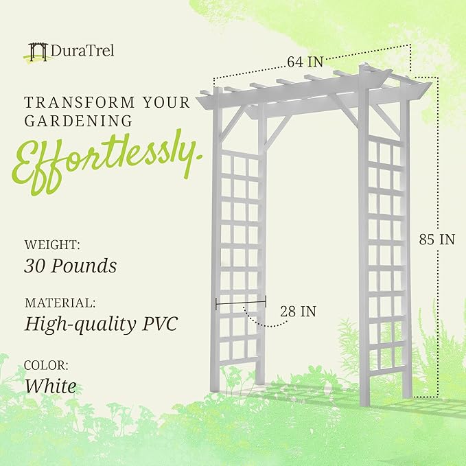 Dura-Trel PVC Garden Arbor, Arch Support for Climbing Plants, Providence, White, 64" x 85"