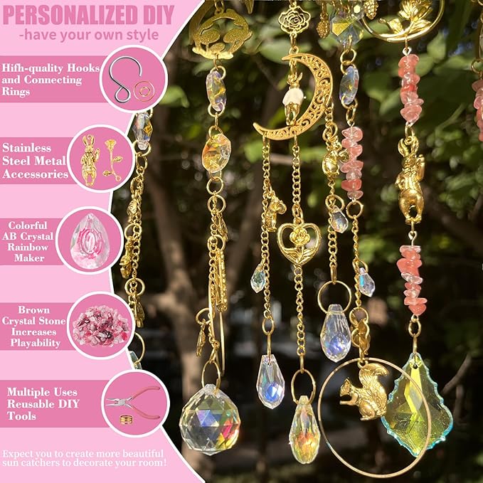 WASTROYAL 420 Pcs DIY Suncatcher Making Supplies Kits for Adults Hanging Prism Sun Catcher with Crystals Rainbow Maker for Indoor Window Home Wedding Garden Christmas Decor (Rabbit)