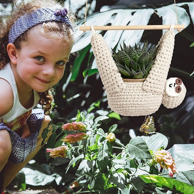 Sloth Gifts Sloth Plant Hanger for Succulent Pot Hanging Planter for Plant Lovers Home Decor Planter Macrame Plant Hanger | 5 Inch Plant Holder