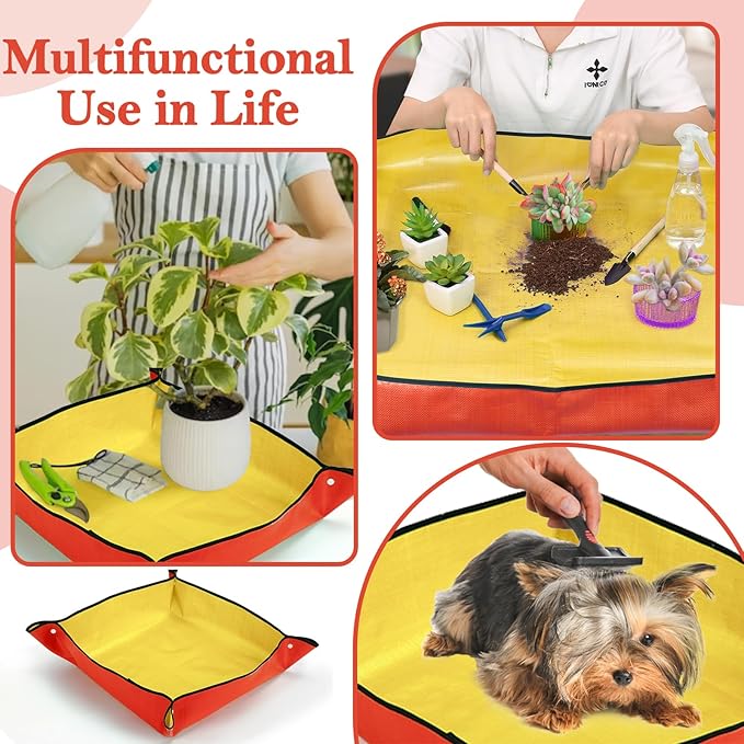 2Pcs Repotting Mat for Plant Transplanting, 39'' Gardening Mat and 26'' Orange Potting Mat for Indoor, Thicker Potting Tray with Plant Accessories Foldable Waterproof Planting Mat for Plant Lovers