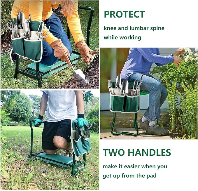 BESTHLS Garden Kneeler and Seat Upgraded Sturdy Garden Folding Bench with 2 Portable Large Tool Pockets and Garden Gloves Soft EVA Foam Pad for Gardening Lovers
