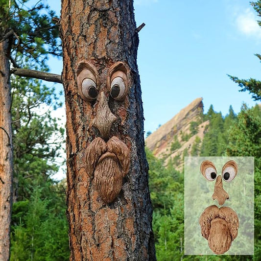 Tree Faces Decor Outdoor, Tree Face Outdoor Statues Old Man Tree Hugger Bark Ghost Yard Art Garden Decoration, Tree Decorations Outdoor for Halloween Easter Garden Creative Props (Style A)