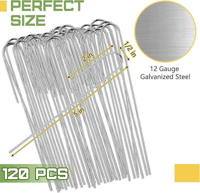 120 Pcs Irrigation Drip Tubing Staples 5 Inch J Shape Irrigation Tube Stakes Galvanized Landscape Pins for 1/4 Inch Irrigation Hose Lawn Nails 1/4 Inch to 1/2 Inch Loop Stake for Drip Tubing