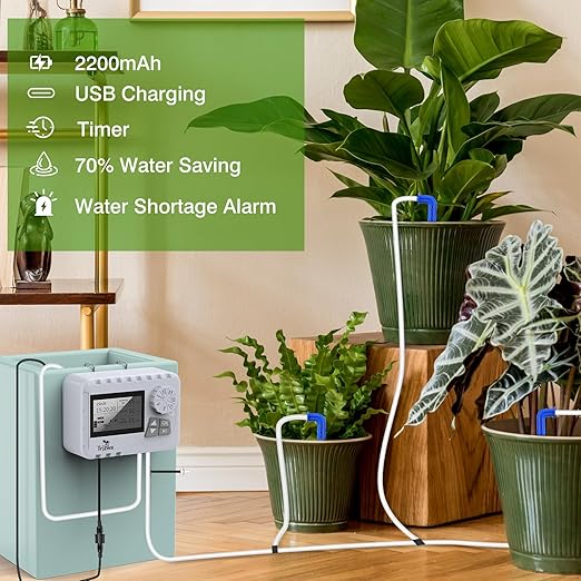 Automatic Watering System TRJZWA Newest Indoor Plant Watering System Kit DIY Plant Watering Device with Customize Schedule Water Timer, USB Power for Vacation Plant Watering System for Balcony/Indoor