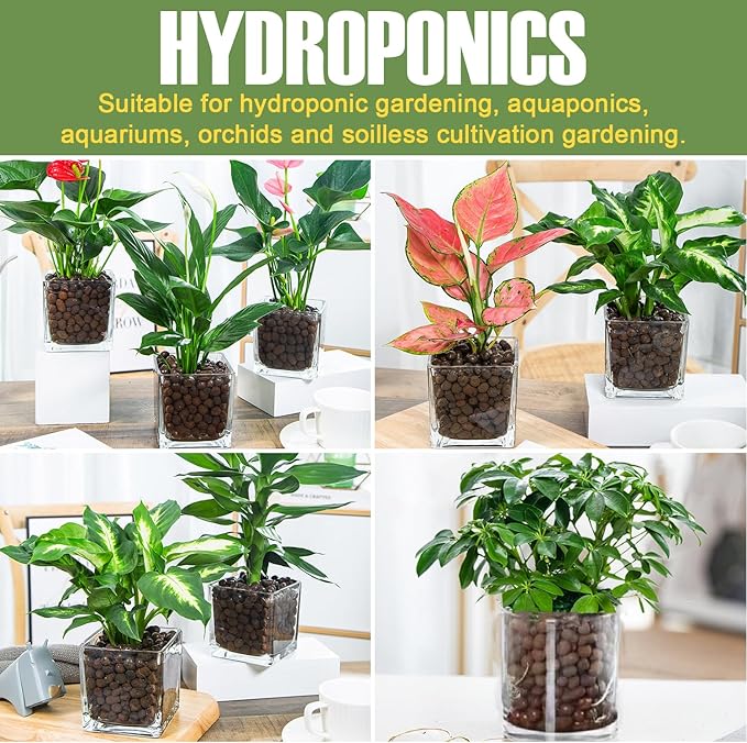 16 LBS Organic Clay Pebbles 4mm-16mm Leca for Plants 100% Natural Hydroton Clay Pebbles for Hydroponic Growing Gardening Orchids Drainage Decoration Aquaponics