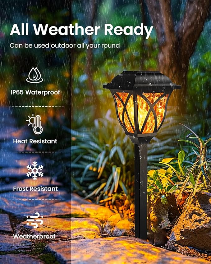 Solar Lights Outdoor, Solar Torch Lights with Flickering Flame, Solar Powered Outdoor Decorations Waterproof, Tiki Torches for Garden Yard Path Patio Porch Outside Decor (6 Pack)
