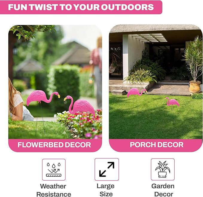 4E's Novelty 2 Pink Flamingos Yard Decorations - Large 23" Flamingos Yard Ornaments - Pink Flamingos for Yard Sculptures & Statues - Lawn Flamingos Outdoor Garden Decor, Weather Resistant