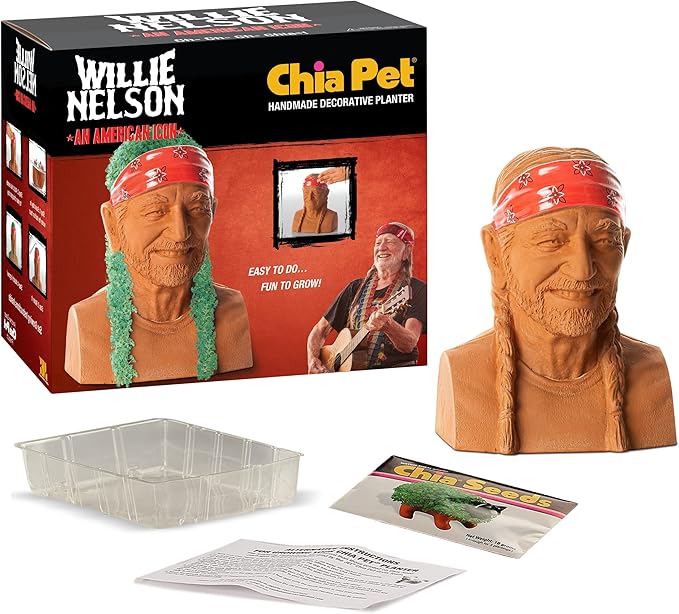 Chia Pet - Willie Nelson - with Seed Pack, Decorative Pottery Planter by Joseph Enterprises, Easy to Do and Fun to Grow, Novelty Gift, Perfect for Any Occasion
