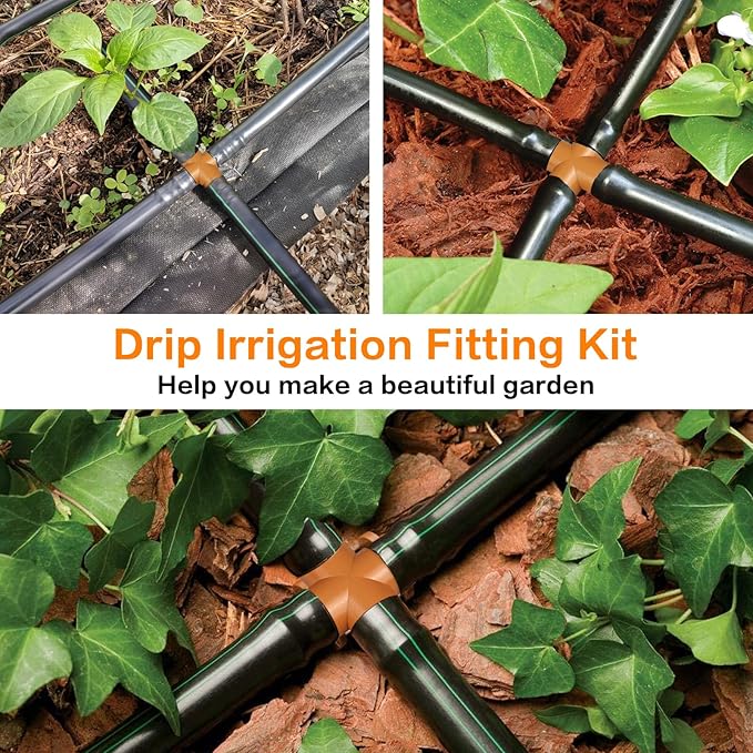 Drip Irrigation Fittings Barbed Cross Tee for 1/2" Irrigation Tubing(0.600" ID), 14 Pieces Barbed 4 Way Connectors, Drip Line 4 Way Couplings for Drip Sprinkler Garden Lawn Systems