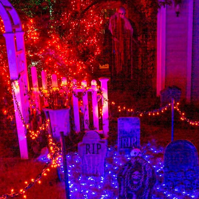 FUNPENY 164FT 500 LED Halloween Lights, 8 Modes Waterproof Plug in String Lights for Halloween Thanksgiving Indoor Outdoor Yard Party Wedding Garden Home Decorations (Orange)